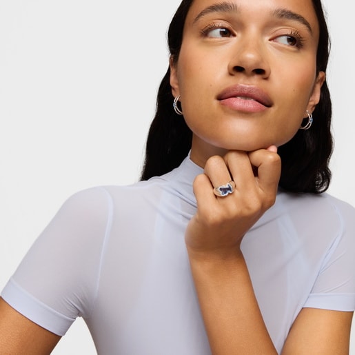 Anillo mediano de plata y espinela azul creada en laboratorio Icon Color LGG