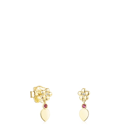 Long gold Magic Nature Earrings with diamonds