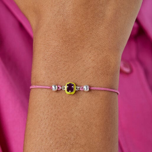 Pulsera de cordón rosa con amatista y esmalte TOUS Vibrant Colors