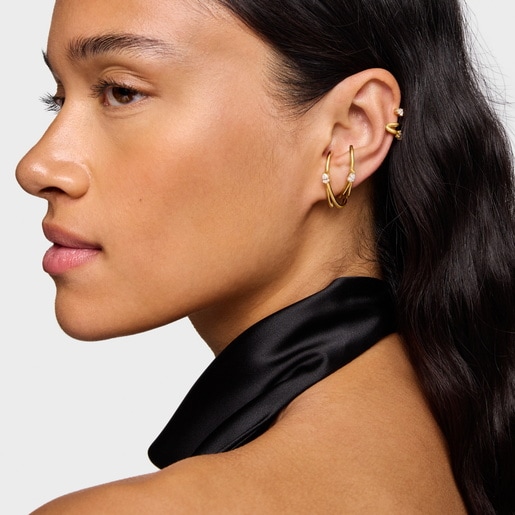 Aretes de aro con baño de oro 18 kt sobre plata y diamantes creados en laboratorio Lio LGD