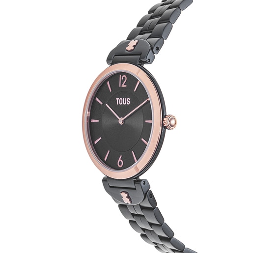 Analogue watch with gray-colored IP steel and pink-colored IPRG steel  wristband S-Band | TOUS