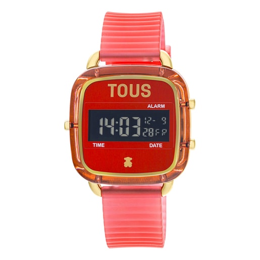 Red polycarbonate Digital watch with silicone strap D-Logo Fresh