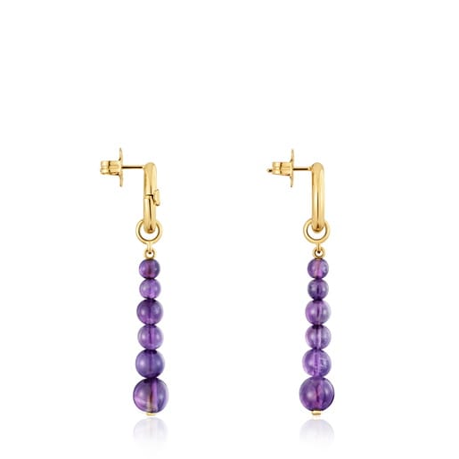 Long Earrings with 18kt gold plating over silver and amethyst Hold