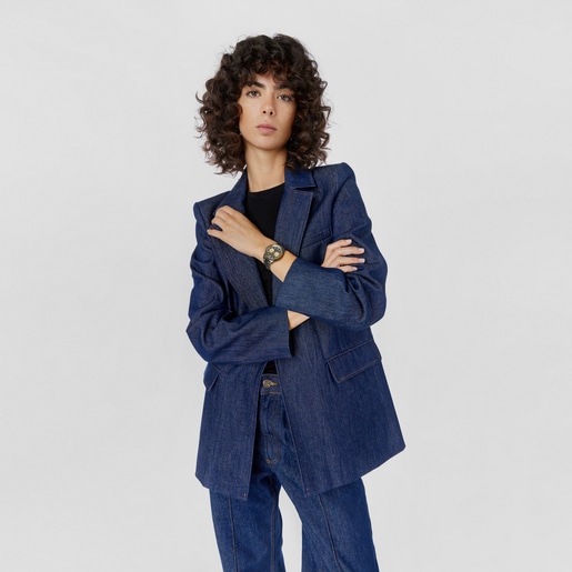 Reloj analógico multifunción con brazalete de acero IP gris y acero IP dorado T-Bear