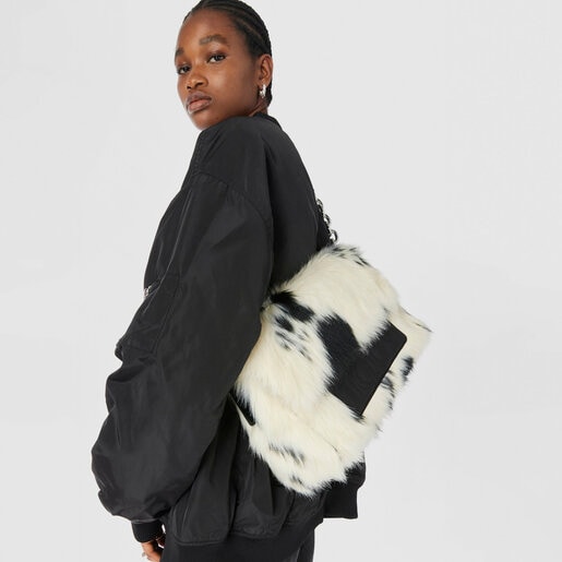 Large black and white TOUS Empire Fur Crossbody bag