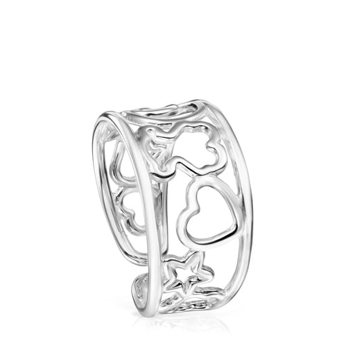 Anillo de plata motivos oso, corazón, estrella Silueta