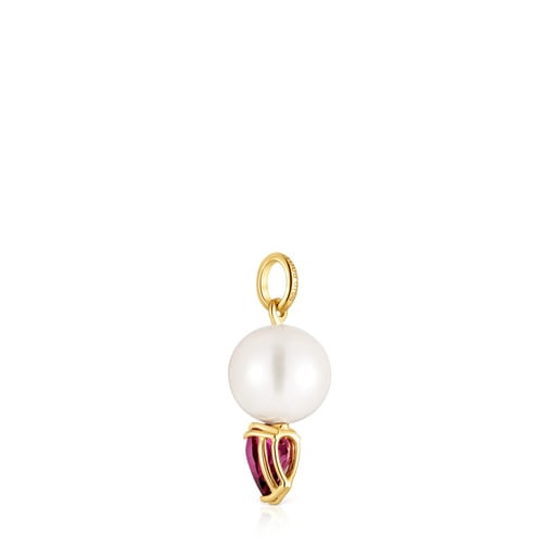 Gold Pendant with rhodolite and cultured pearl Ivette