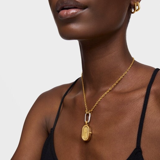 Reloj colgante analógico en acero dorado Hold Oval