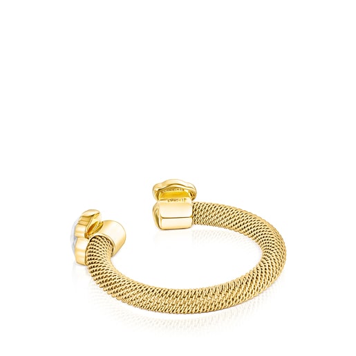 Gold-colored IP Steel Mesh Color open Ring with Howlite