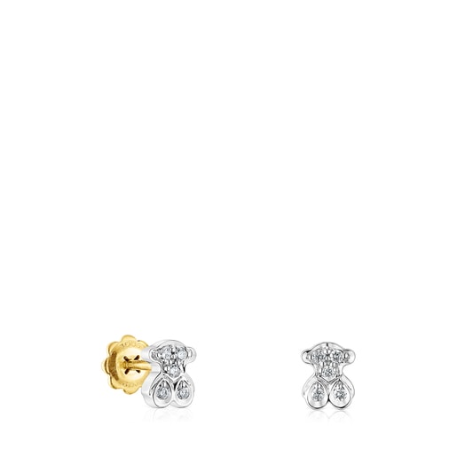 Gold Puppies earrings with diamonds bear motif