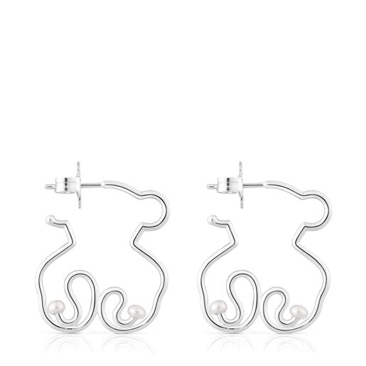 Aretes oso de plata y perlas cultivadas Tsuri