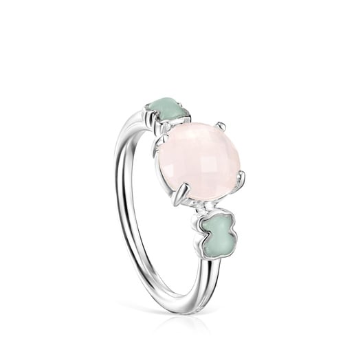 Anillo de plata con cuarzo rosa facetado y amazonita Mini Color