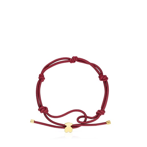Burgundy-colored elastic Bracelet and bear with 18kt gold plating over silver Sweet Dolls