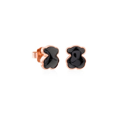 Rose Vermeil Silver TOUS Motif Earrings with faceted Onyx