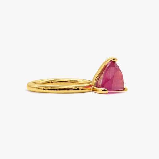 TREATED RUBY AND SILVER VERMEIL HALF CUT MARQUISE RING