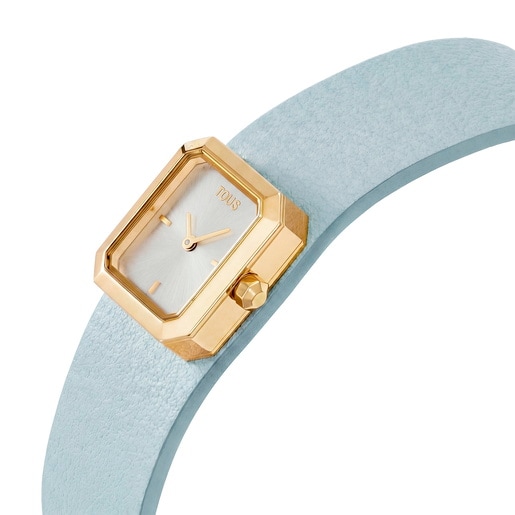 Analog Watch with blue leather and gold-colored steel bracelet TOUS KARAT EMERALD MINI