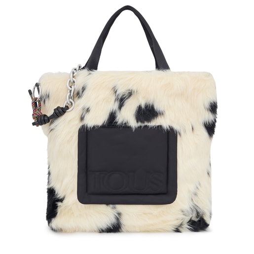 Sac seau TOUS Empire Fur grand blanc et noir