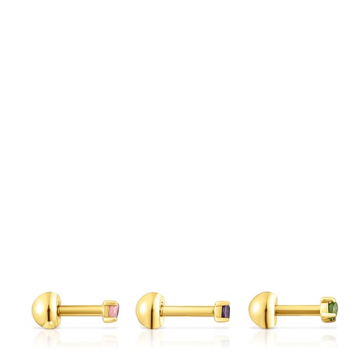 Pack de piercings TOUS St. Tropez Steel em aço IP dourado com pedras preciosas 