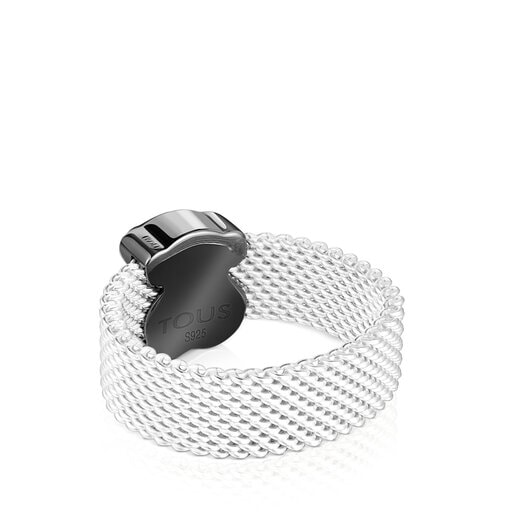 Ring Mesh aus Silber mit Onyx