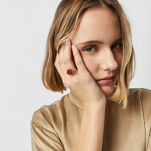 Кольцо с камеей Oceaan Color из вермеля с розовым стеклом