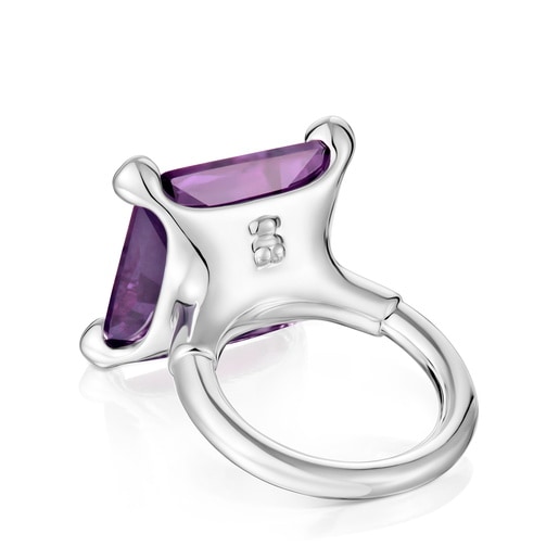 Bague en argent et saphir lilas créé en laboratoire grande TOUS Color Lab