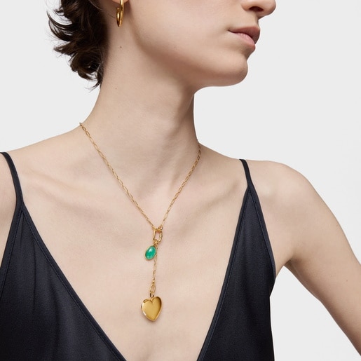 Small 18kt gold plating over silver Pendant with green chalcedony Medallions