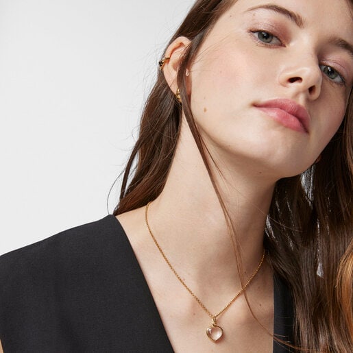 Colgante corazón con baño de oro 18 kt sobre plata y cristal de roca TOUS Good Vibes