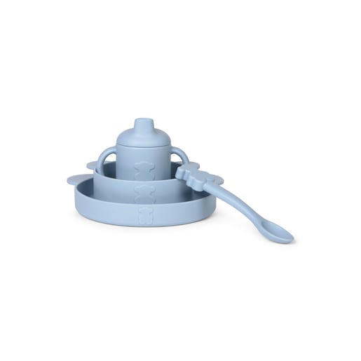 4-piece silicone tableware set in Zoe sky blue