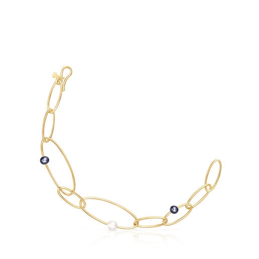 Silver vermeil Elipse Bracelet with cultured pearls | TOUS