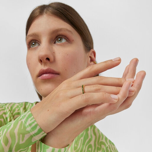 ストレートハーフマリッジリング ゴールドコーティングシルバーとクロモディオプサイドのセットTOUS Straight