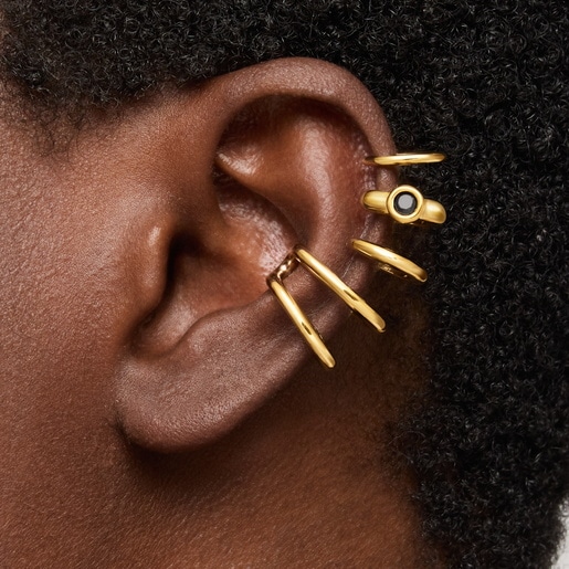 5-hoop Earcuff with 18kt gold plating over silver and black spinel TOUS Line