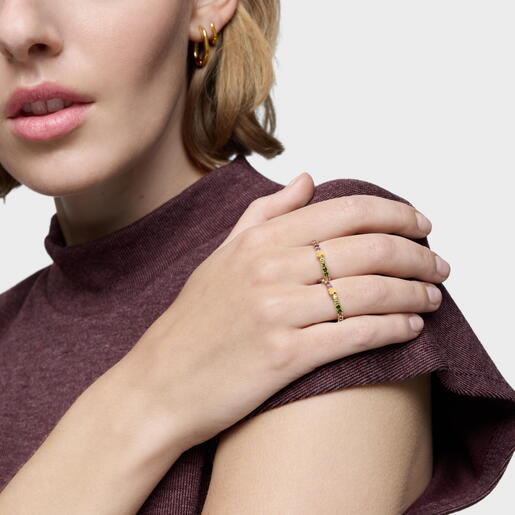 Anillo con baño de oro 18 kt sobre plata y gemas Straight