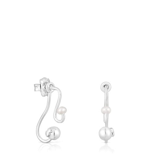 Boucles d’oreilles deux pièces Tsuri en argent et perles de culture