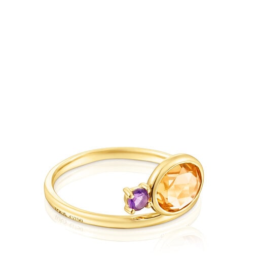 Gold Virtual Garden Ring with citrine and amethyst