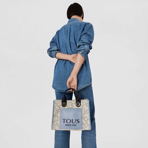 Shopping mediano beige y azul Amaya Kaos Icon