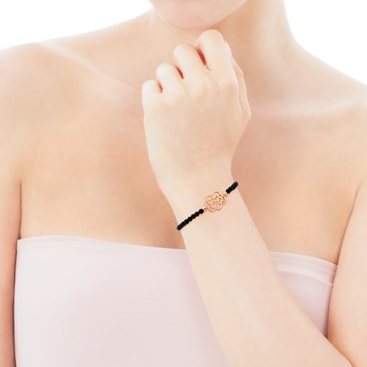 Armband Rubric aus rosa Vermeil-Silber mit Onyx