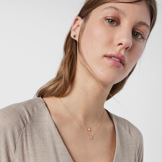 Gold TOUS Good Vibes clover Necklace with Diamonds