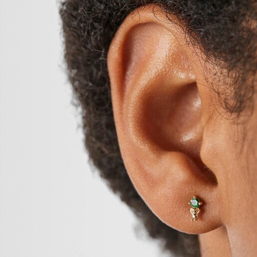 Gold Teddy Bear Earrings with tsavorite