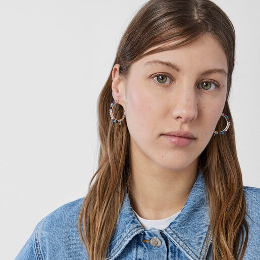 Серьги-обручи Oceaan Color из серебра с жемчугом и драгоценными камнями