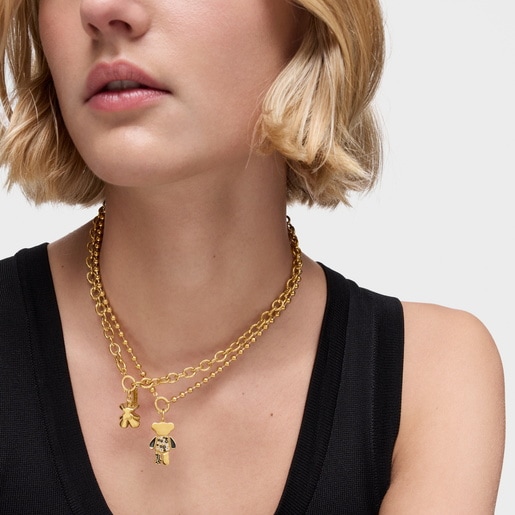 Dije oso con baño de oro 18 kt sobre plata y gemas Teddy Bear