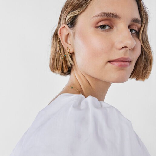 ピアス＋イヤーカフス（片耳）  Cool Joy  ３モチーフ  イエローゴールドコーティング　天然石