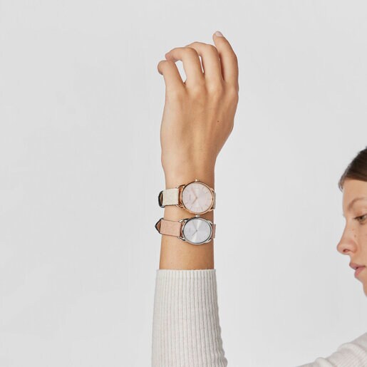 Steel Dai XL Analogue watch with beige leather Kaos strap