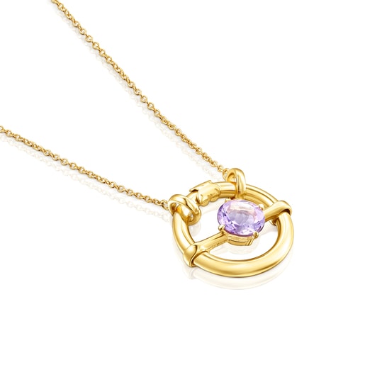 Small silver vermeil Hold Pendant with amethyst