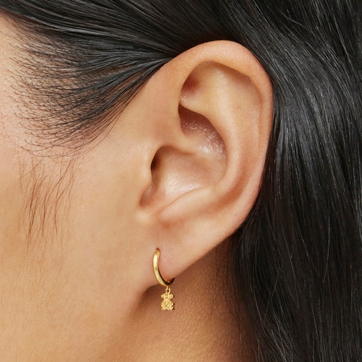 Short Hoop individual earring with 18kt gold plating over silver and bear motif TOUS Grain
