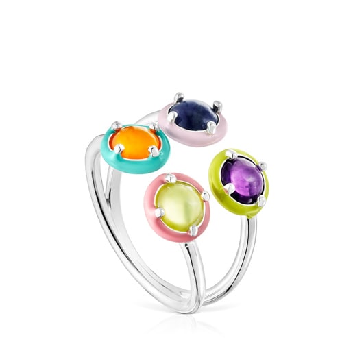 Silver TOUS Vibrant Colors Ring with four gemstones and enamel