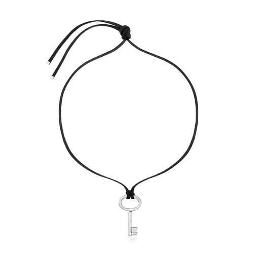 Steel key and black cord Necklace TOUS Charming