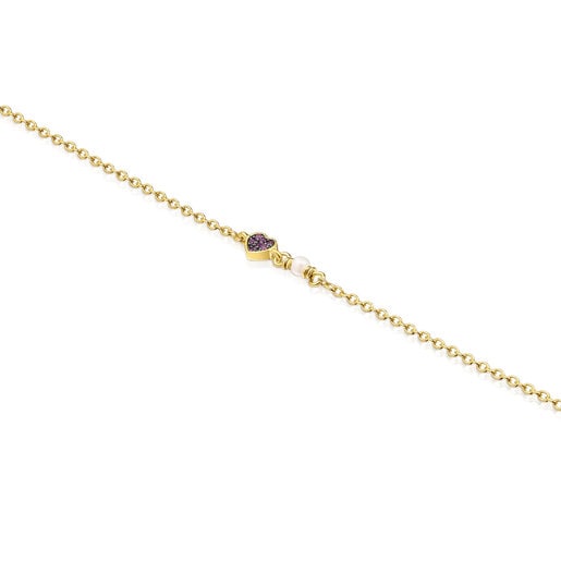 Pulsera con baño de oro 18 kt sobre plata y corazón de amatistas TOUS New Motif