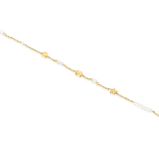 Sweet Dolls gold chain Bracelet with motifs and cultured pearls