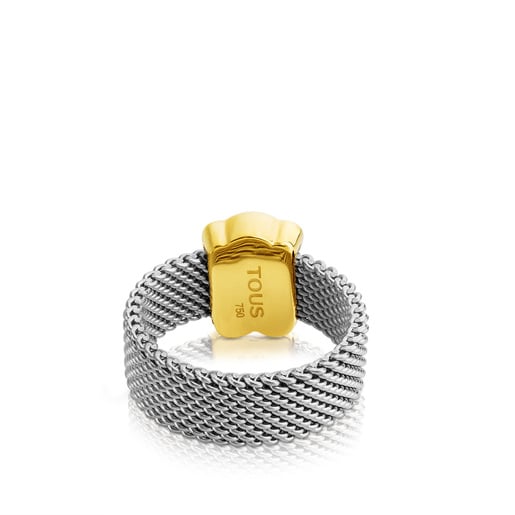 Anillo de acero y oro motivo oso mediano Mesh