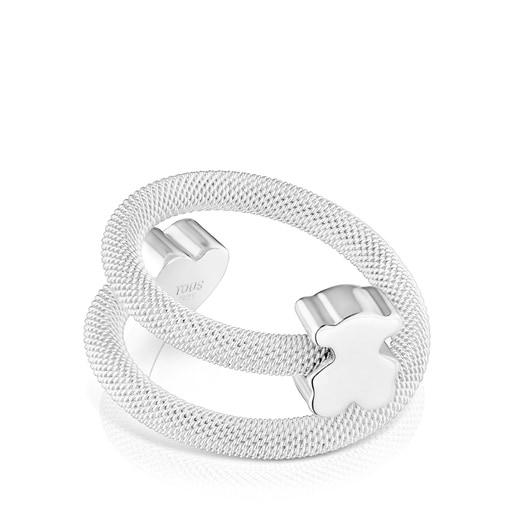Bague spirale en argent et motifs Icon Mesh